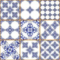 nahtlose Patchwork-Fliese. Majolika-Keramikfliese. portugiesisches und spanisches Dekor. Keramikfliesen im Talavera-Stil. Vektor-Illustration. abstrakte nahtlose Patchwork-Muster mit geometrischen und floralen Ornamenten vektor