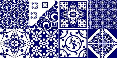 nahtlose Patchwork-Fliese. Majolika-Keramikfliese. portugiesisches und spanisches Dekor. Keramikfliesen im Talavera-Stil. Vektor-Illustration. abstrakte nahtlose Patchwork-Muster mit geometrischen und floralen Ornamenten vektor