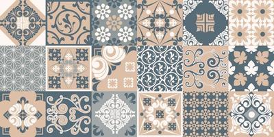 nahtlose Patchwork-Fliese. Majolika-Keramikfliese. portugiesisches und spanisches Dekor. Keramikfliesen im Talavera-Stil. Vektor-Illustration. abstrakte nahtlose Patchwork-Muster mit geometrischen und floralen Ornamenten vektor