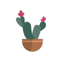 handgezeichneter kaktus und rosa blume im modernen eingemachten flachen vektor. Pflanzen Illustration isoliert auf weißem Hintergrund. vektor