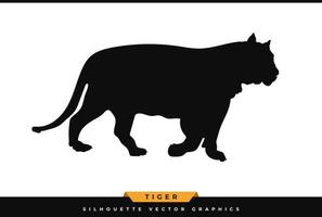 Tiger-Silhouette-Vektor. gehende Tigersilhouette. große wilde katzenvektorschwarzillustration lokalisiert auf weißem hintergrund. Wildtiergrafik, Symbol, Logo. vektor