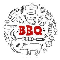 bbq handgezeichnete menüpunkte von restaurant bar cafe vektorillustration von grillgerichten kritzeleien vektor