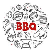 bbq handgezeichnete menüpunkte von restaurant bar cafe vektorillustration von grillgerichten kritzeleien vektor