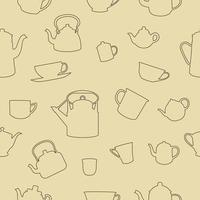 Bearbeitbarer Vektor des Umrissstils traditionelle Kaffee- oder Teetassen und Töpfe Illustrationssymbol nahtloses Muster