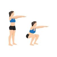 Frau, die Kniebeugenübungen mit Körpergewicht macht. flache vektorillustration lokalisiert auf weißem hintergrund vektor