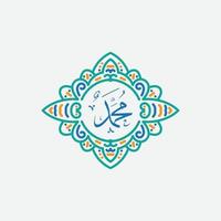 muhammed arabisk kalligrafi. mawlid al-nabawi al-shareef gratulationskortmall med ram eller prydnad vektor