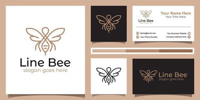 Line Art Logos aus abstraktem Bienensymbol, minimalistischem Vektor-Premium-Bienenlinien-Logo-Design und Visitenkarte vektor