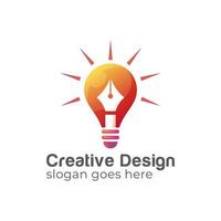 moderna logotyper av kreativ glödlampsbläck eller pennsymbol, kreativ designer, glödlampa och logotyp för kreativ idé vektor