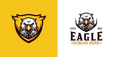 awesome head eagle maskot logotyp med sköld för ditt varumärke, lag, sport och spellogotyp e sport vektor