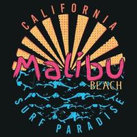 Kalifornien malibu strand surfar paradis tshirt design för surfa älskare vektor