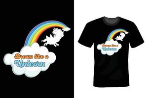 Einhorn-T-Shirt-Design, Vintage, Typografie vektor