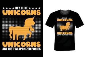 unicorn t-shirt design, vintage, typografi vektor