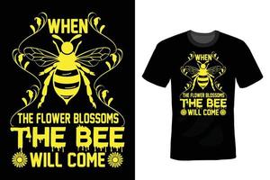 bee t-shirt design, vintage, typografi vektor