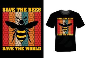 Bienen-T-Shirt-Design, Vintage, Typografie vektor