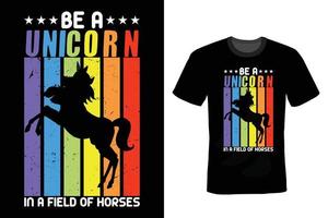 unicorn t-shirt design, vintage, typografi vektor