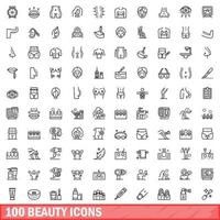 100 Beauty-Icons gesetzt, Umrissstil vektor