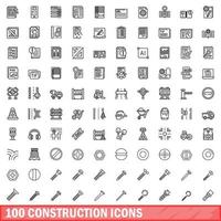 100 konstruktion ikoner set, konturstil vektor