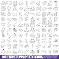 100 privat egendom ikoner set, kontur stil vektor