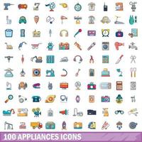 100 Geräte-Icons gesetzt, Cartoon-Stil vektor