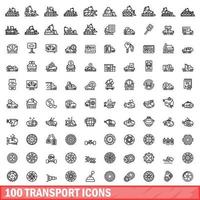 100 transportikoner set, konturstil vektor