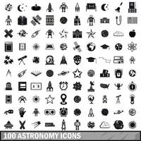 100 Astronomie-Icons gesetzt, einfacher Stil vektor