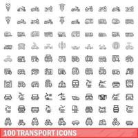 100 transportikoner set, konturstil vektor