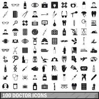 100 läkare ikoner set, enkel stil vektor