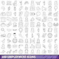 100 Beschäftigungssymbole gesetzt, Umrissstil vektor