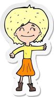 Aufkleber eines glücklichen Cartoon-Mädchens, das Daumen nach oben gibt vektor