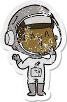 bedrövad klistermärke av en skrattande tecknad astronaut vektor