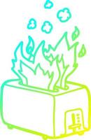Kalte Gradientenlinie Zeichnung Cartoon brennender Toaster vektor