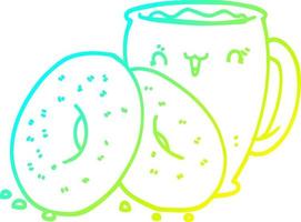 Kalte Gradientenlinie, die Cartoon-Kaffee und Donuts zeichnet vektor