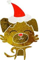 Retro-Karikatur eines Hundes, der mit Weihnachtsmütze zeigt vektor