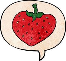 tecknad jordgubbe och pratbubbla i retro textur stil vektor