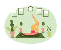 Frauen, die Yoga zu Hause Illustrationsvektor-Designschablone tun vektor