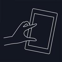 mobiltelefon i handen på en man eller woman.hand-ritning linje svart och vit illustration. vektor