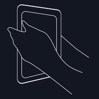 mobiltelefon i handen på en man eller woman.hand-ritning linje svart och vit illustration. vektor