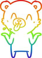 Regenbogen-Gradientenlinie, die einen unhöflichen Cartoon-Bären zeichnet vektor