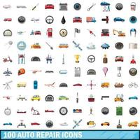 100 auto reparation ikoner set, tecknad stil vektor