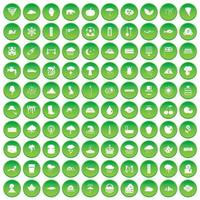 100 Regensymbole setzen grünen Kreis vektor
