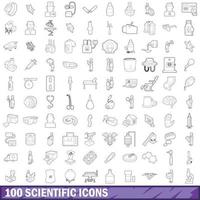 100 wissenschaftliche Symbole gesetzt, Umrissstil vektor