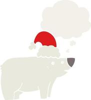 karikaturbär mit weihnachtsmütze und gedankenblase im retro-stil vektor