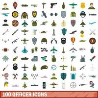 100 officer ikoner set, platt stil vektor