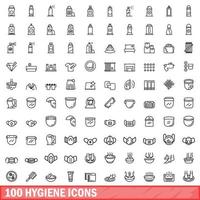 100 hygienikoner set, konturstil vektor