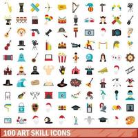 100 konst färdighet ikoner set, platt stil vektor