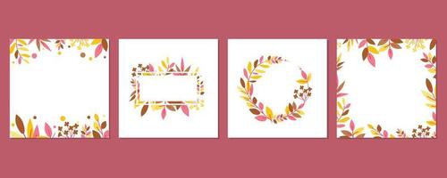 bunte quadratische kunstvorlagen mit floralem und niedlichem botanica-blattrahmen für soziale medien vektor