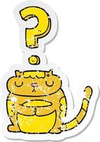 bedrövad klistermärke av en tecknad katt med frågetecken vektor