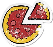 bedrövad klistermärke av en tecknad pizza vektor