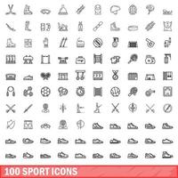 100 Sportsymbole gesetzt, Umrissstil vektor