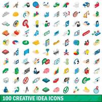100 kreative Ideen-Icons gesetzt, isometrischer 3D-Stil vektor